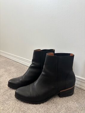 Women's Black Leather Ankle Booties with Low Block Heel